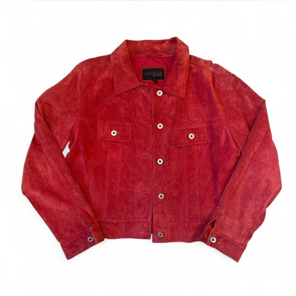 Express Vtg Red Suede Jacket - Picture 1 of 4